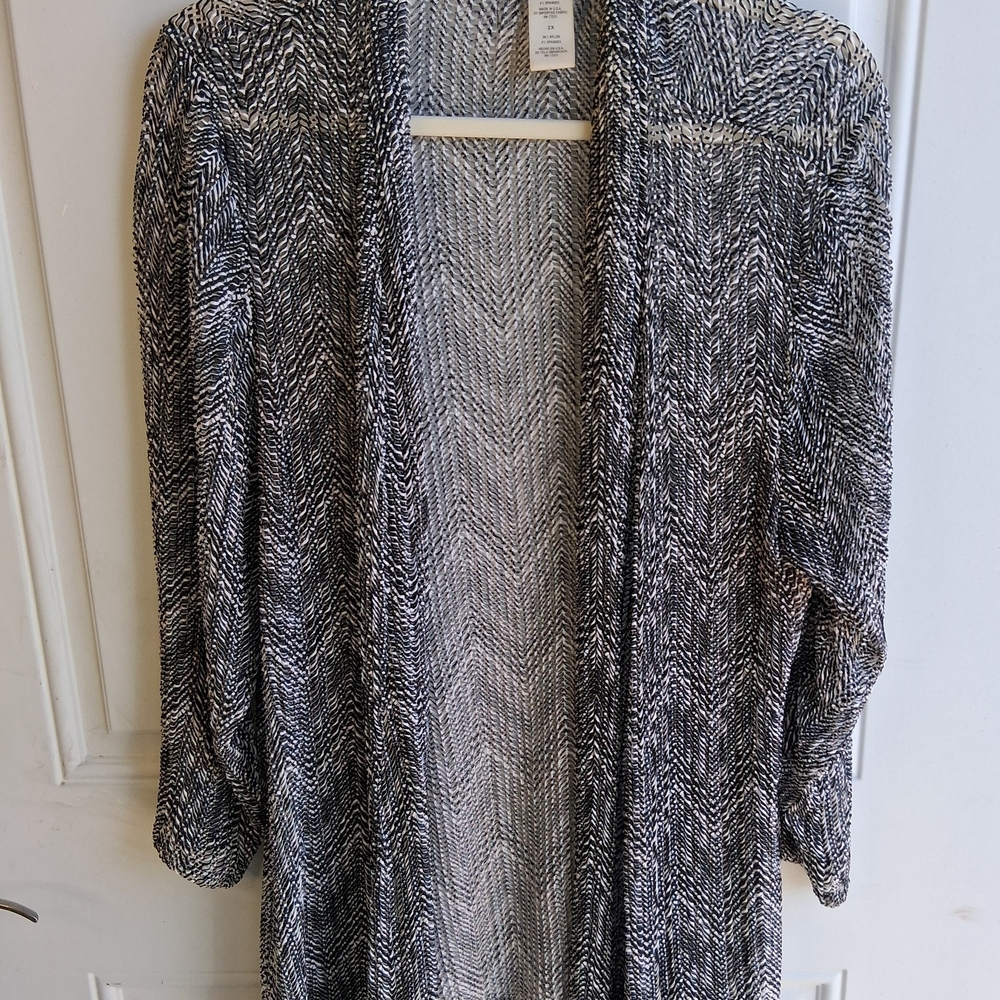 Open-Front Black & White Knit Duster Cardigan